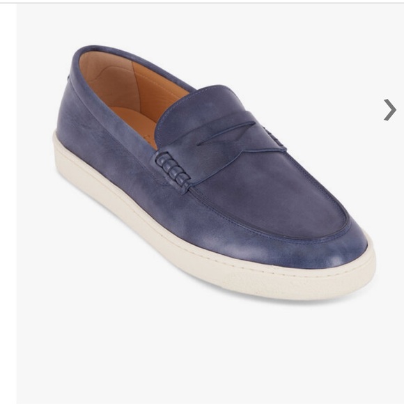 Brunello Cucinelli Blue Leather Hybrid Flex Penny Loafers